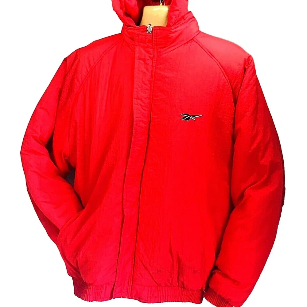 Reebok Vtg Reversible Jacket Hooded RARE Ski Puffer XL Red Wisconsin Winter Y2K